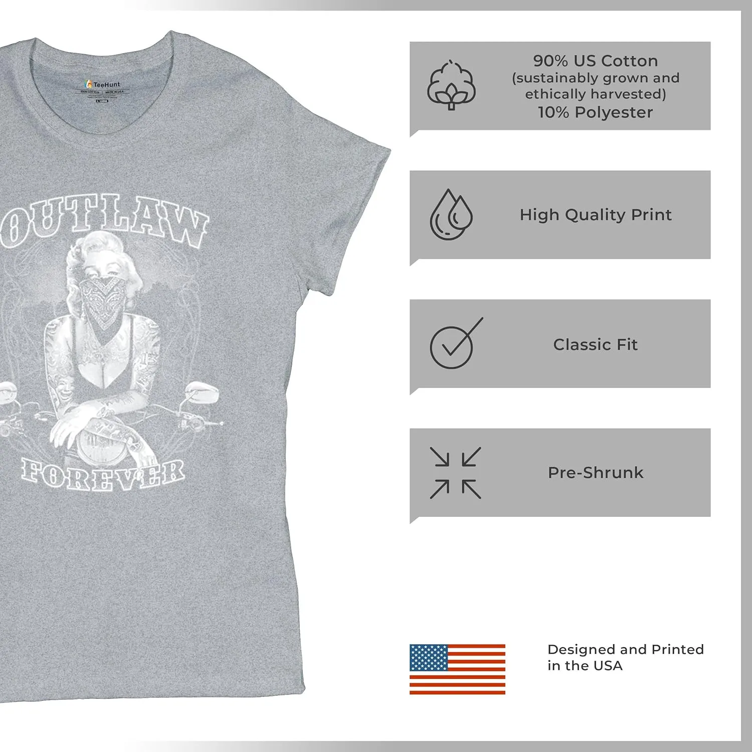 Marilyn Hollywood Glamour Legend Starlet Outlaw Forever T-Shirt Biker Live to Ride Motorcycle Women's Tee
