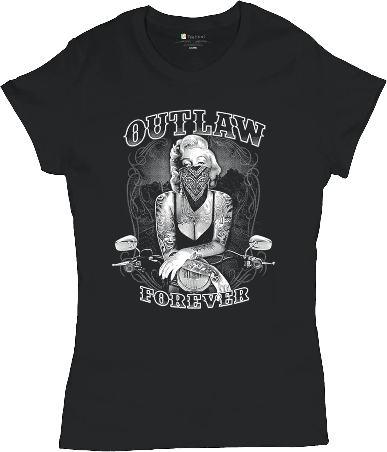 Marilyn Hollywood Glamour Legend Starlet Outlaw Forever T-Shirt Biker Live to Ride Motorcycle Women's Tee