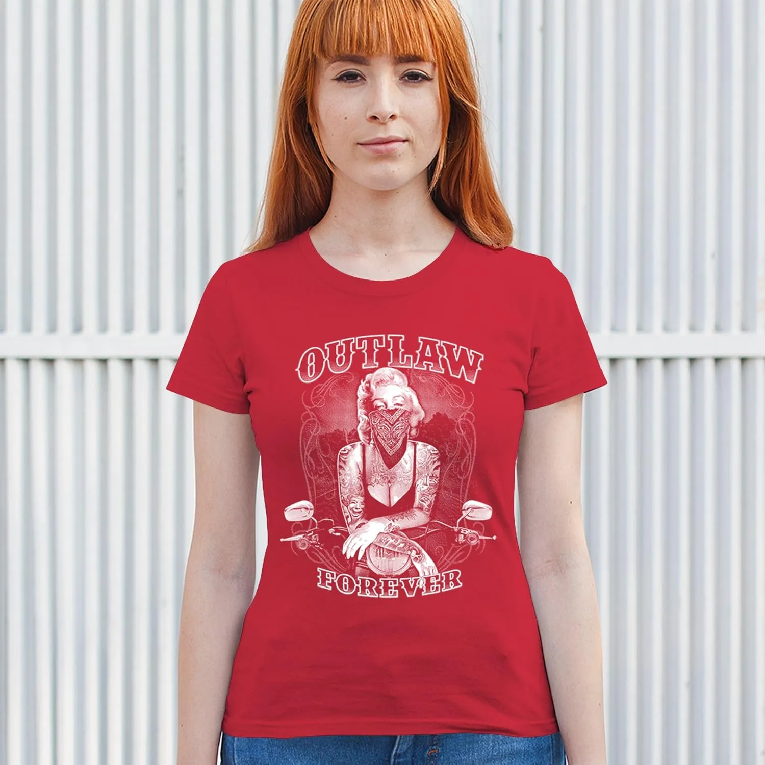Marilyn Hollywood Glamour Legend Starlet Outlaw Forever T-Shirt Biker Live to Ride Motorcycle Women's Tee