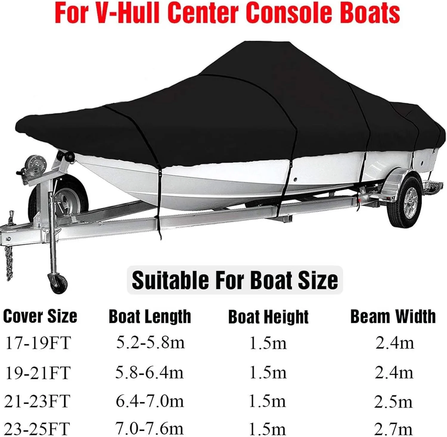 Marine Accessories 17ft-25ft Heavy-Duty V-Hull Center Console Boat Cover 600D Waterproof Trailerable V-Hull Boat Shelter Canopy Dust-Proof Anti-UV(19-21ft)