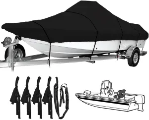 Marine Accessories 17ft-25ft Heavy-Duty V-Hull Center Console Boat Cover 600D Waterproof Trailerable V-Hull Boat Shelter Canopy Dust-Proof Anti-UV(19-21ft)