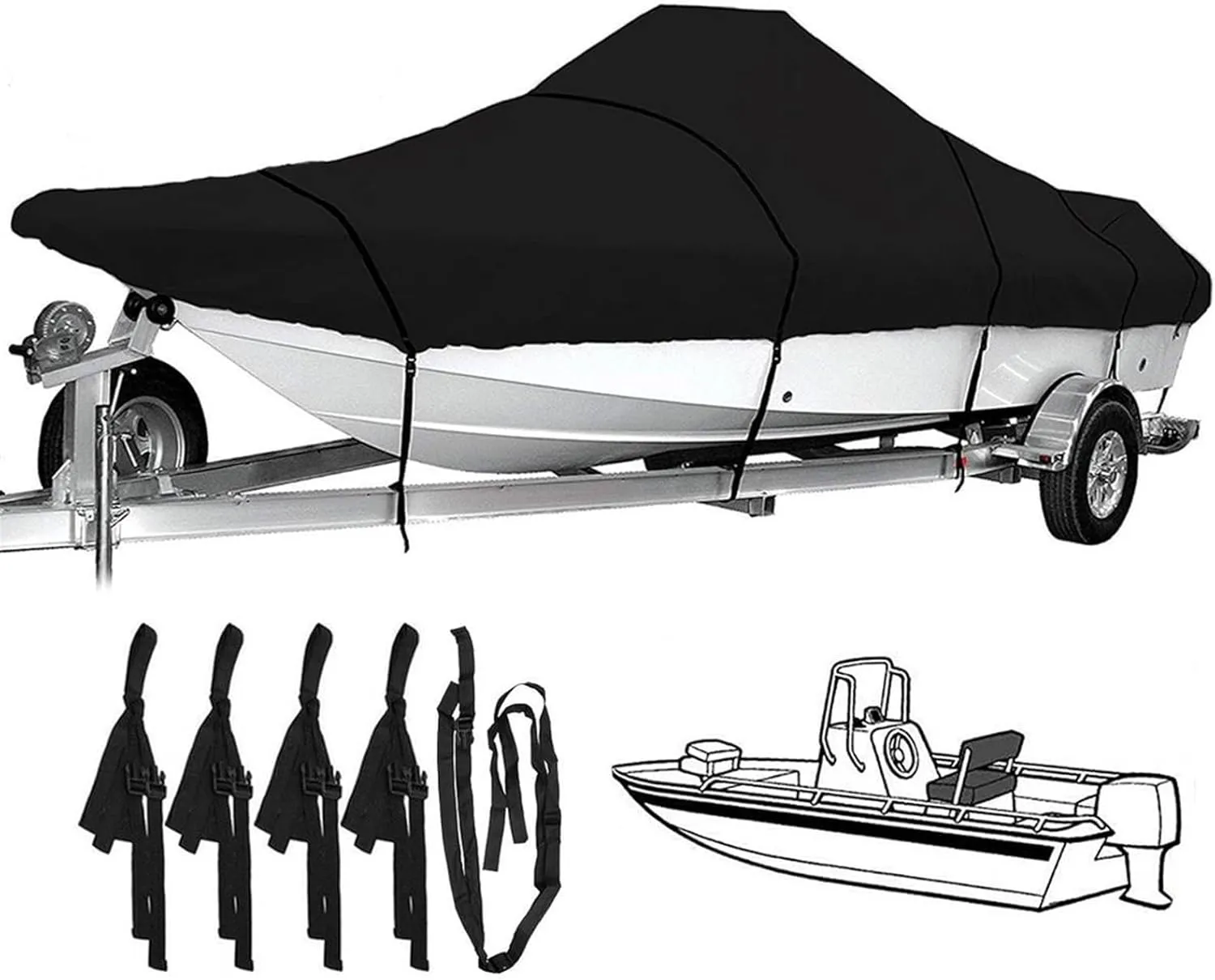 Marine Accessories 17ft-25ft Heavy-Duty V-Hull Center Console Boat Cover 600D Waterproof Trailerable V-Hull Boat Shelter Canopy Dust-Proof Anti-UV(19-21ft)