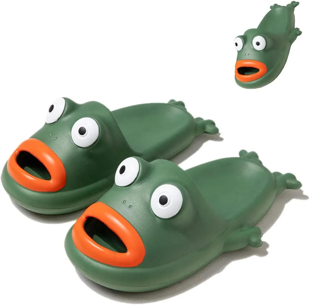 MEADOO Frog Slippers,Frog Flip Flops, Thickness Bath Slipper, Funny Couple Frog Slides, Bass Sandals, Beach & Shower Shoes