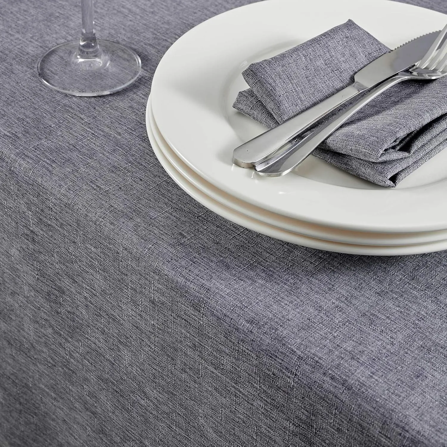 Mebakuk Rectangle Table Cloth Linen Farmhouse Tablecloth Waterproof Anti-Shrink Soft and Wrinkle Resistant Decorative Fabric Table Cover for Kitchen (Dark Grey, 60" x 104" (8-10 Seats))