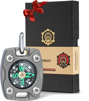 Mecarmy Mini Compass Titanium/Brass, Pocket Compass Hiking Survival, Small Waterproof Ipx5 Hiking Compass Keychain, Special Compass Necklace, Survival Hiking Gear Graduation Present for Women Men