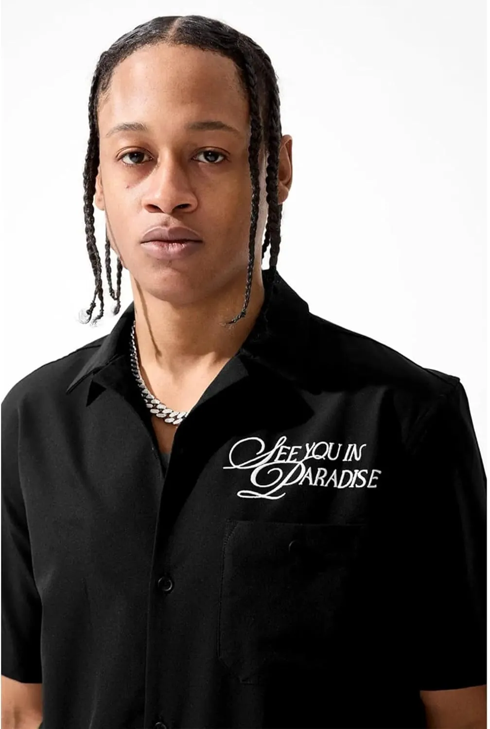 Men Oakland Mechanic Embroidered Camp Shirt (Black)