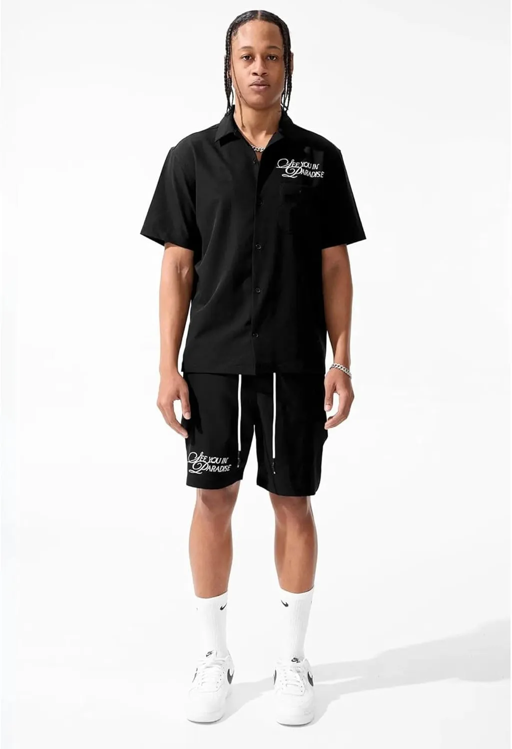 Men Oakland Mechanic Embroidered Camp Shirt (Black)