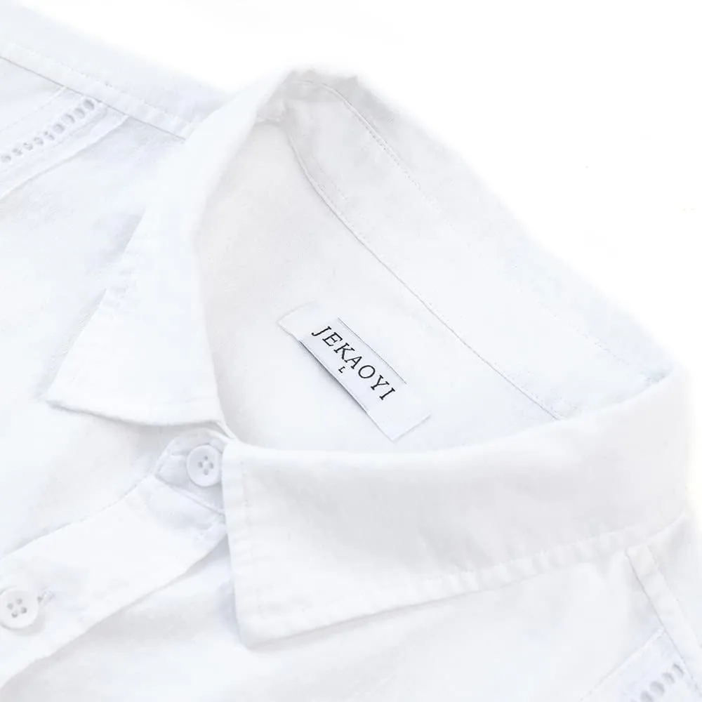 Mens Casual Linen Cotton Button Down Short Sleeve Shirts Cuban Camp Guayabera Beach Tops