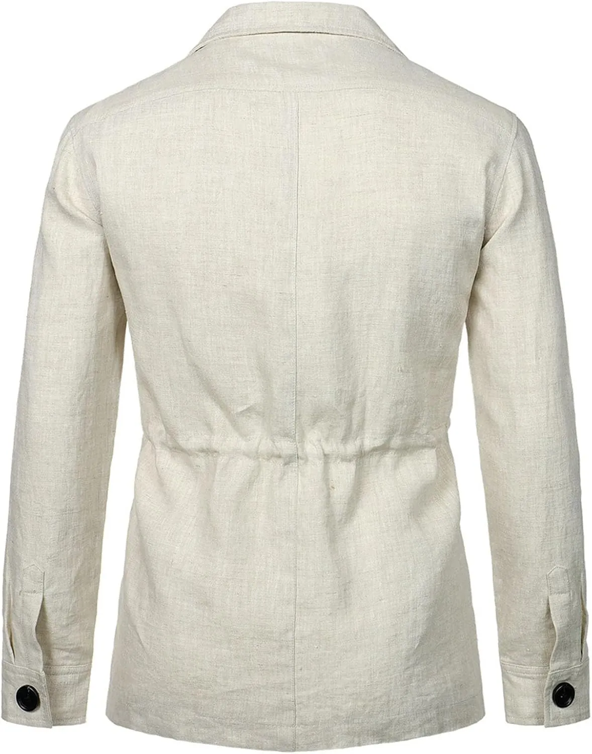 Mens Field Jacket Casual Cotton Linen Lightweight Safari Shirts with Pockets Utility Military Button Down Work Coats