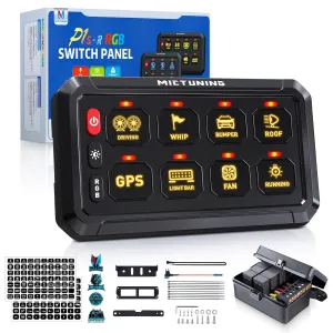 MICTUNING 8 Gang RGB Switch Panel P1s-R, Universal Circuit Control Relay System Box with Adjustable Brightness On-Off Toggle Switch Momentary Pod Touch for Car Truck SUV ATV Boat