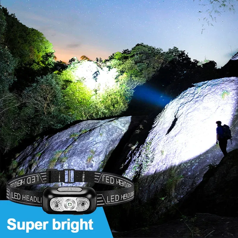 Mini Rechargeable LED Sensor Headlamp USB Flashlight Torch for Camping & Hiking