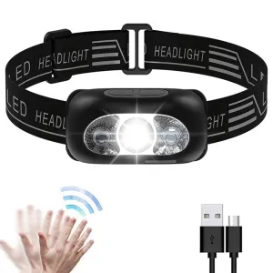 Mini Rechargeable LED Sensor Headlamp USB Flashlight Torch for Camping & Hiking