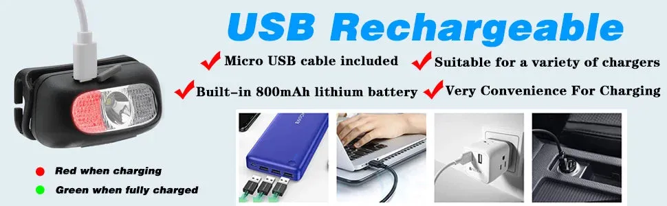 Mini Rechargeable LED Sensor Headlamp USB Flashlight Torch for Camping & Hiking