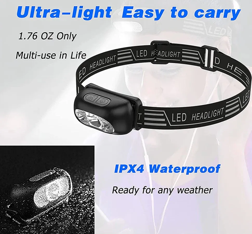 Mini Rechargeable LED Sensor Headlamp USB Flashlight Torch for Camping & Hiking