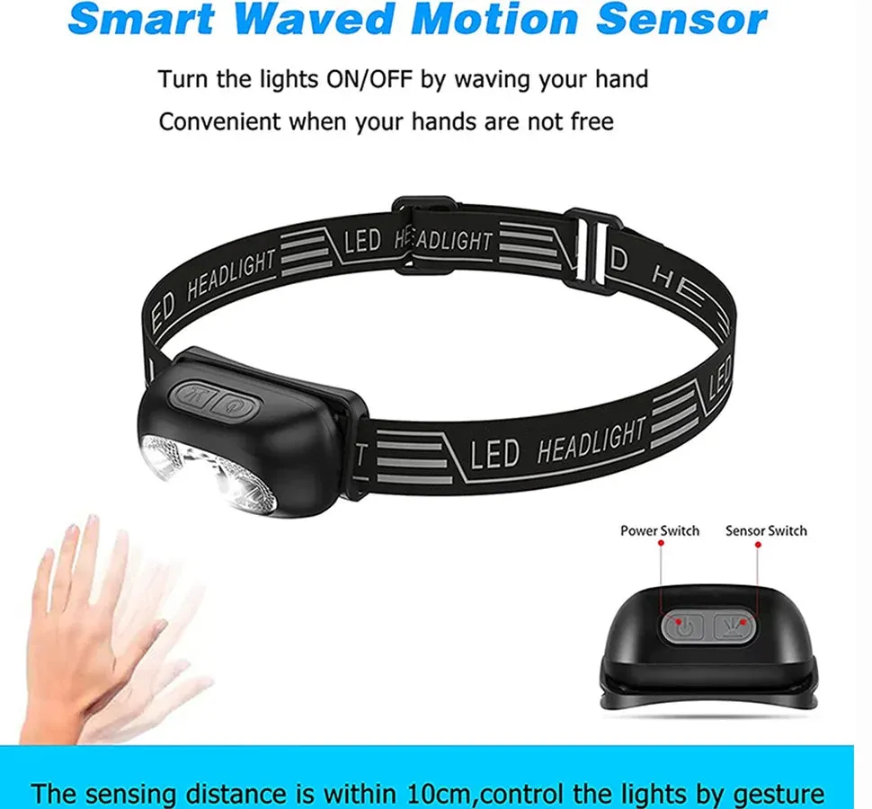 Mini Rechargeable LED Sensor Headlamp USB Flashlight Torch for Camping & Hiking