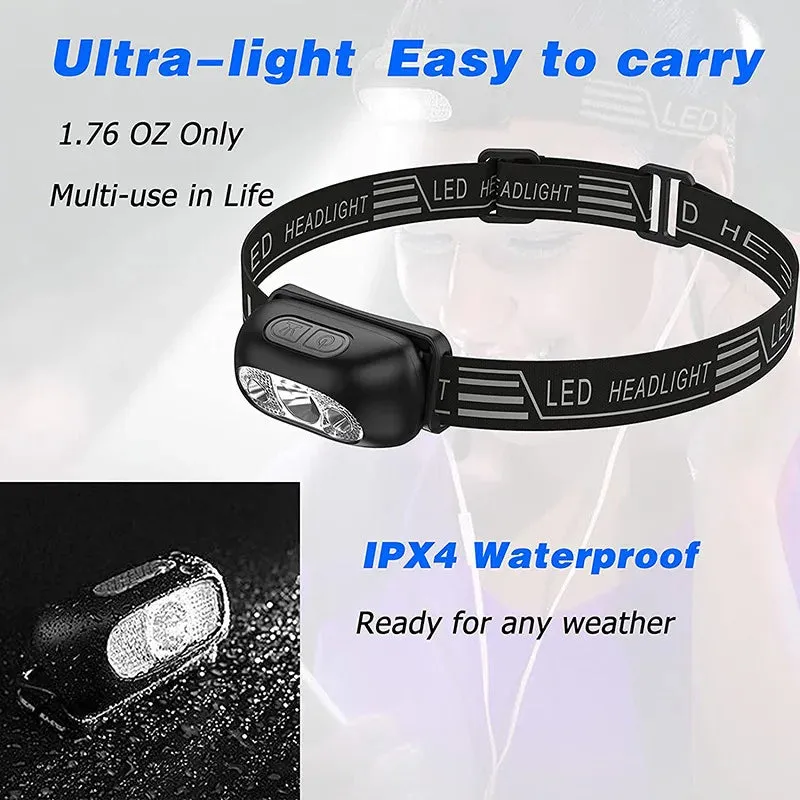 Mini Rechargeable LED Sensor Headlamp USB Flashlight Torch for Camping & Hiking