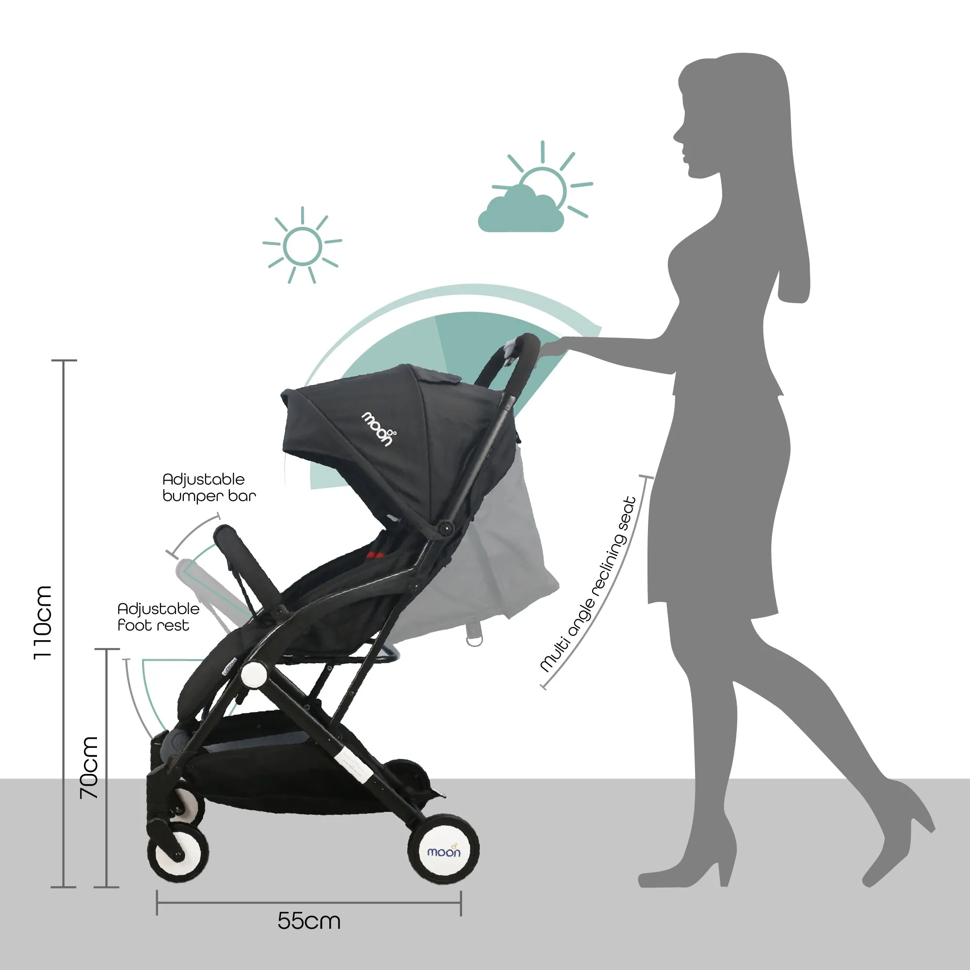 Moon - Travel-Lite  - Cabin Stroller - Black