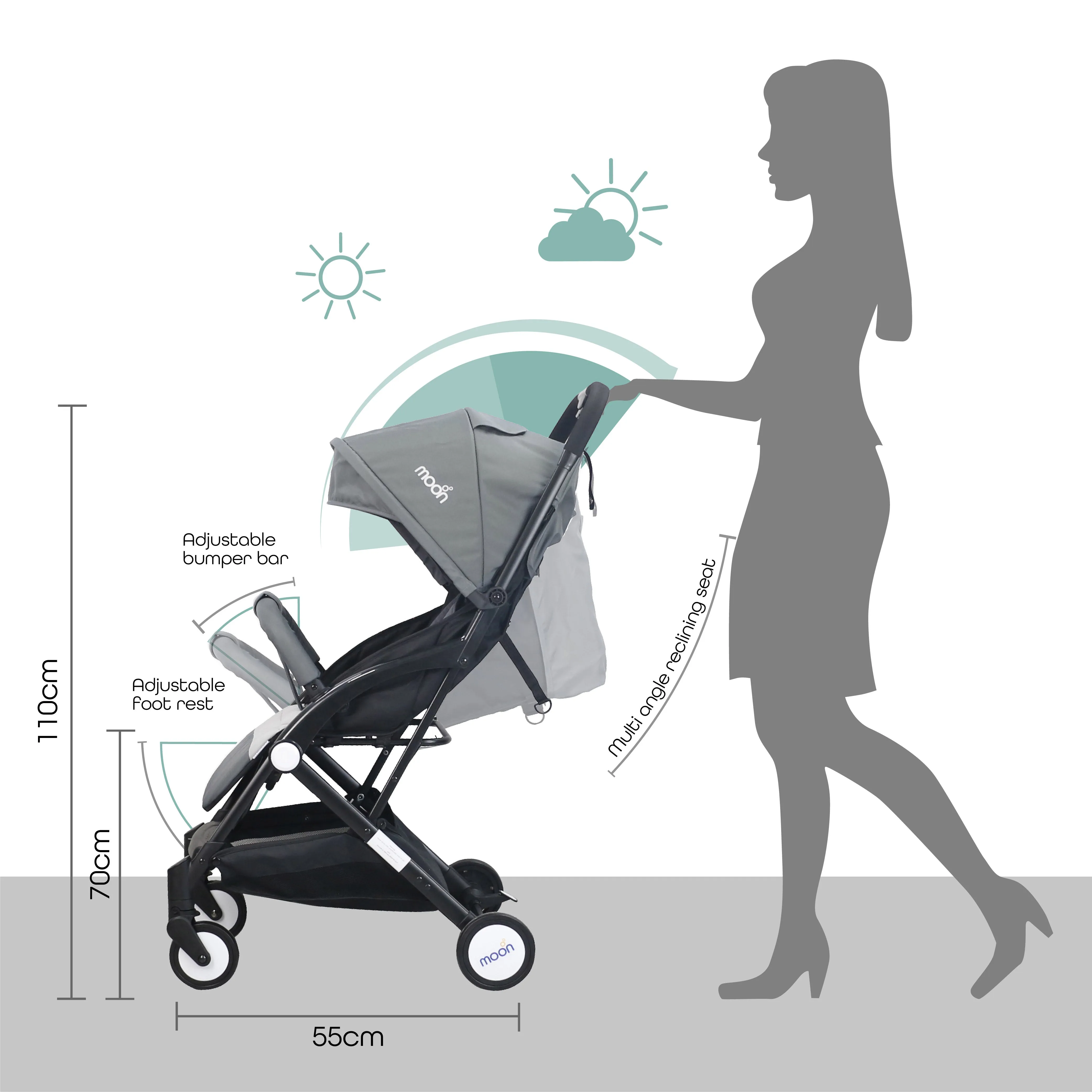 Moon - Travel-Lite  - Cabin Stroller - Grey