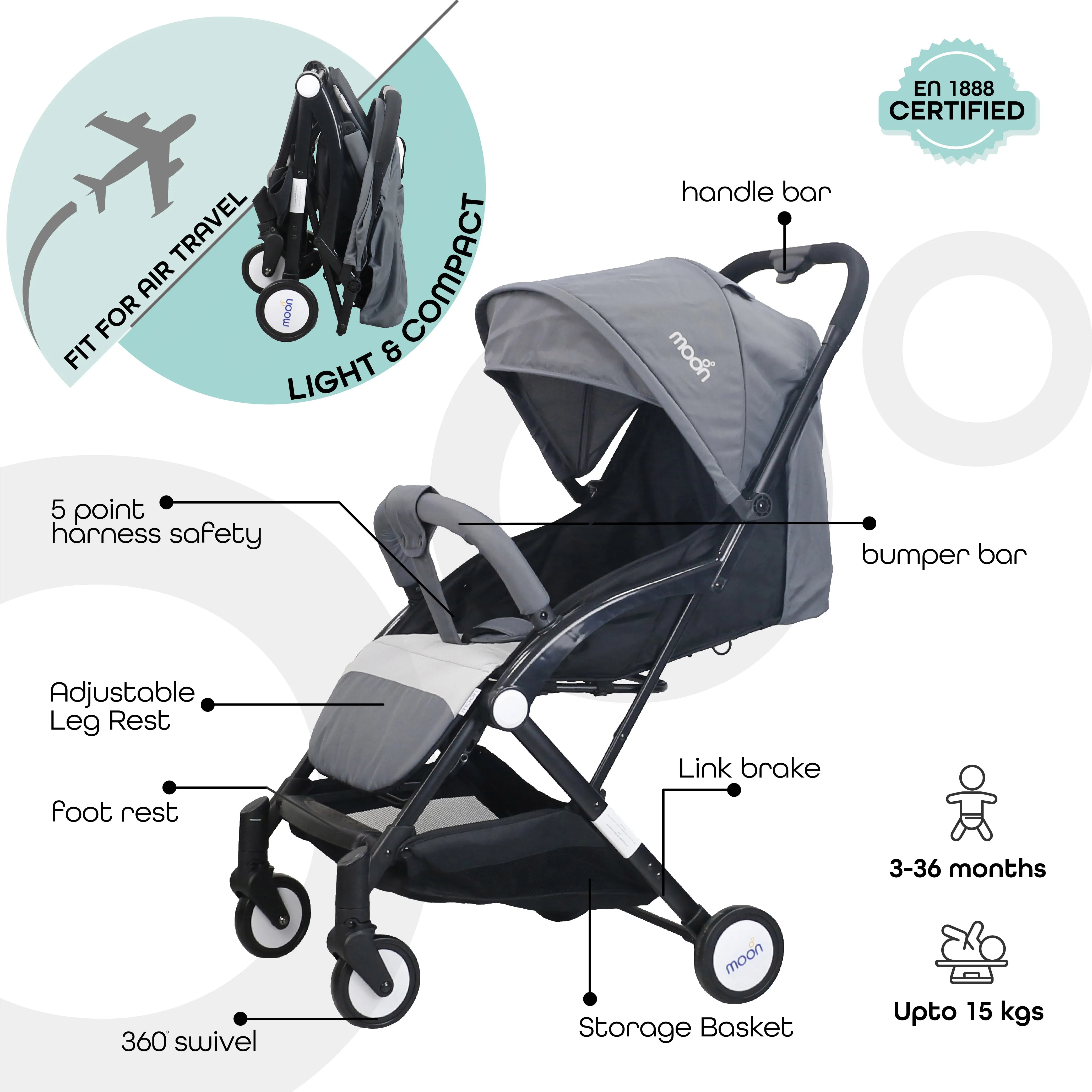 Moon - Travel-Lite  - Cabin Stroller - Grey