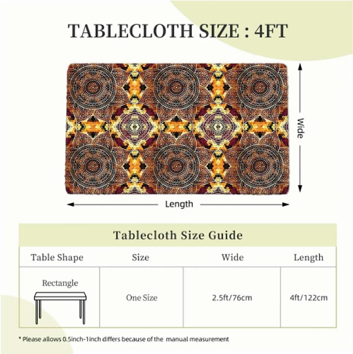 Multicolor Elastic Fitted Tablecloths, Floral Oriental Pattern on Geometric Wooden Boards Oil Proof Waterproof Tablecloth for Picnic Party Antique Design Fits up 4 Foot Tables