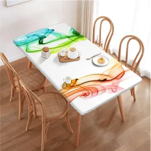Multicolor Fitted Tablecloth Cover, Modern and Smoke Wavy Like Design Work Polyester Fitted Waterproof Outdoor Tablecloth Protector with Elastic Abstract Fits up 5 Foot Tables