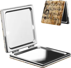 Music Note Print Printed Square Pocket Makeup Mirror with 1X/2X Magnification, Portable Mini Travel Makeup Mirror for Travel Daily Work Beauty