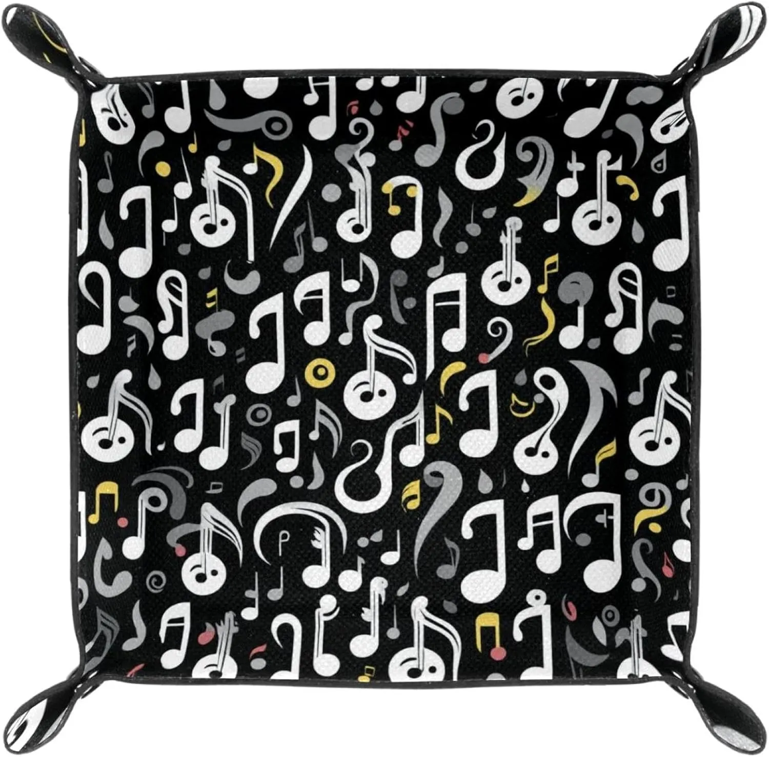 Music Symbol Pattern Microfiber Leather Dice Trays Folding for RPG DND Table Games, Leather Dice Holder Storage Box Portable Folding Rolling Dice Tray, 20.5x20.5cm