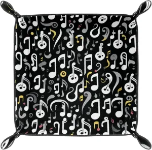 Music Symbol Pattern Microfiber Leather Dice Trays Folding for RPG DND Table Games, Leather Dice Holder Storage Box Portable Folding Rolling Dice Tray, 20.5x20.5cm