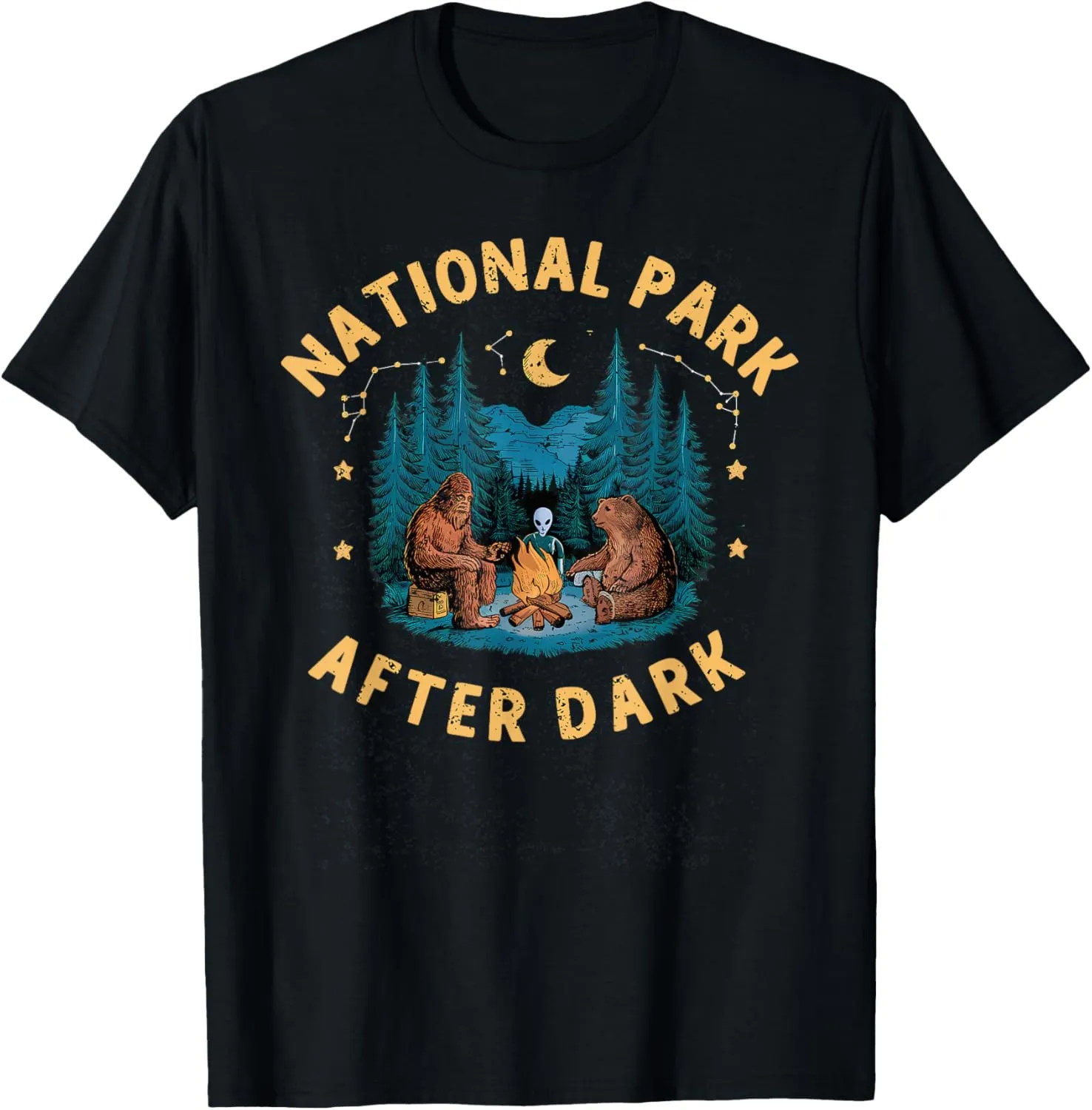 National Park After Dark Funny Bigfoot Alien Camping T-Shirt