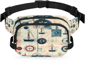 Nautical Anchor Compass Ship Waist Packs for Women Men, Waterproof Hiking Fanny Packs, Crossbody Waist Bag with Adjustable Strap, Waist Pouch for Travel Running