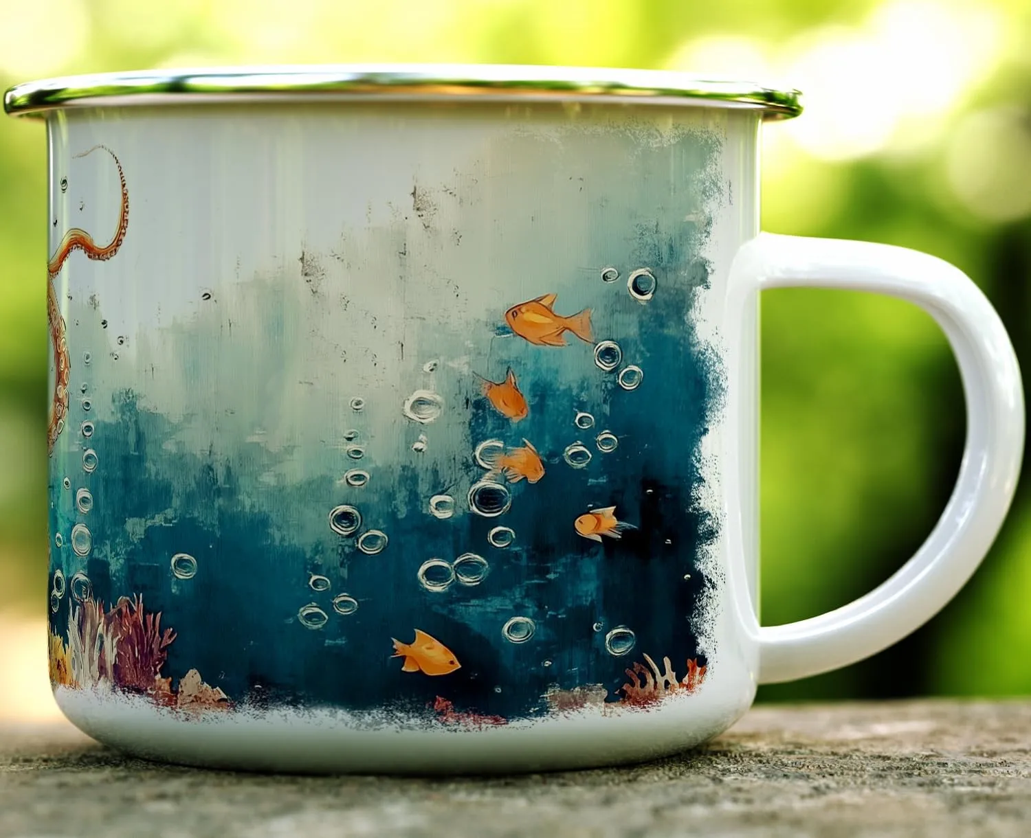 Nautical Octopus Enamel Camp Mug, Nature Ocean Sea Life Campfire Camping Cup, Outdoor Beach Lover Coastal Gifts (16oz)