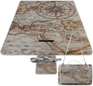 Nautical Sea Map Compass Sailing Ship Waterproof Outdoor Picnic Blanket Sandproof Beach Mat for Camping Hiking Grass Travelling