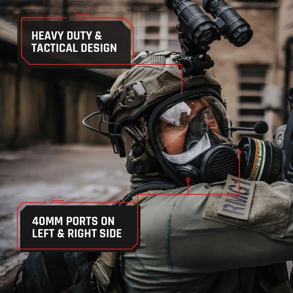 NB-100 Full Face Tactical Gas Mask Respirator - Gas Masks Survival Nuclear and Chemical Military Grade with A2B2E2K1P3 R 40mm Canister Filter, Compatible with Hazmat Suit, EN136:1998 CL2 Certified