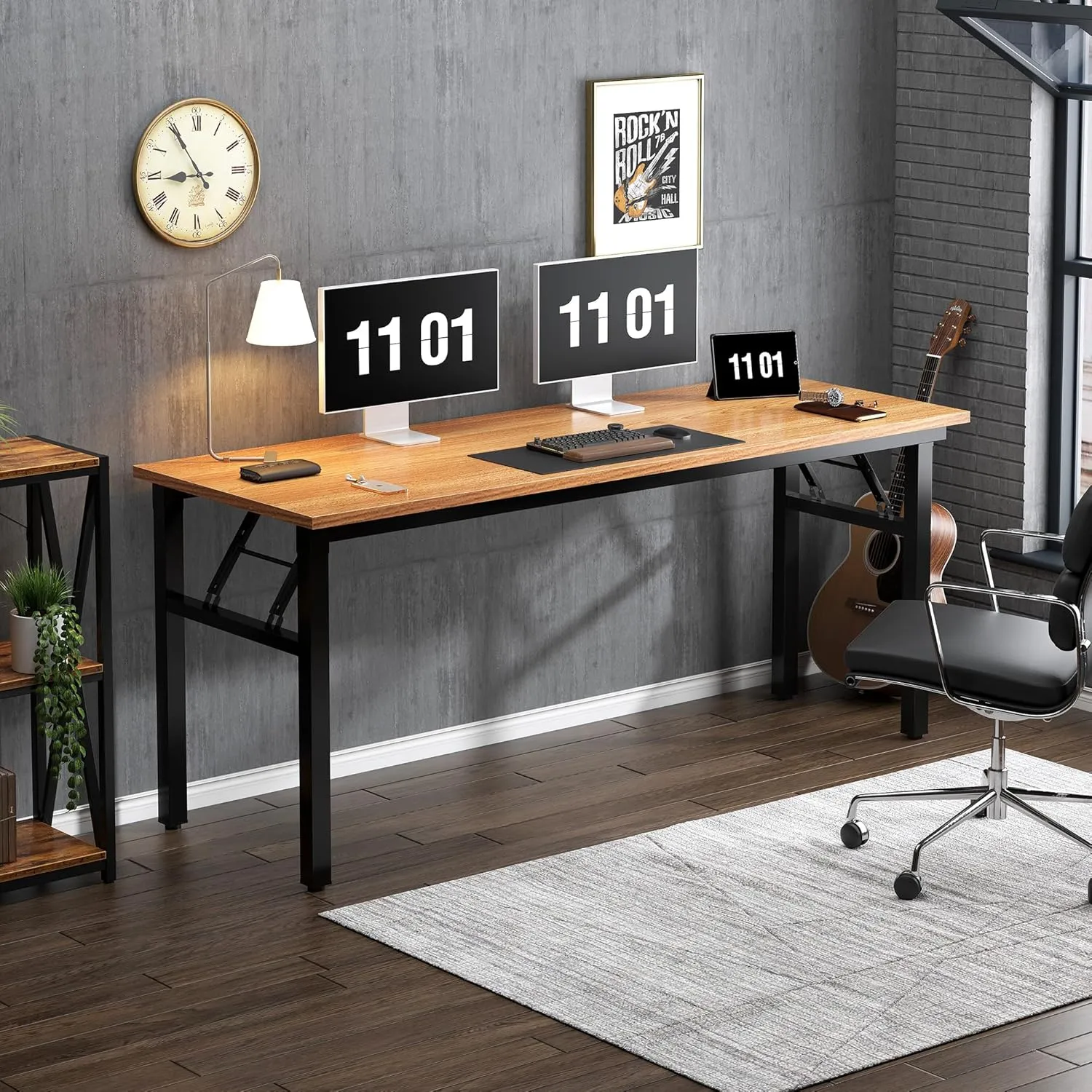 Need Computer Desk Office Desk 62 inches Folding Table with BIFMA Certification Computer Table Workstation No Install Needed, Teak AC5BB-157