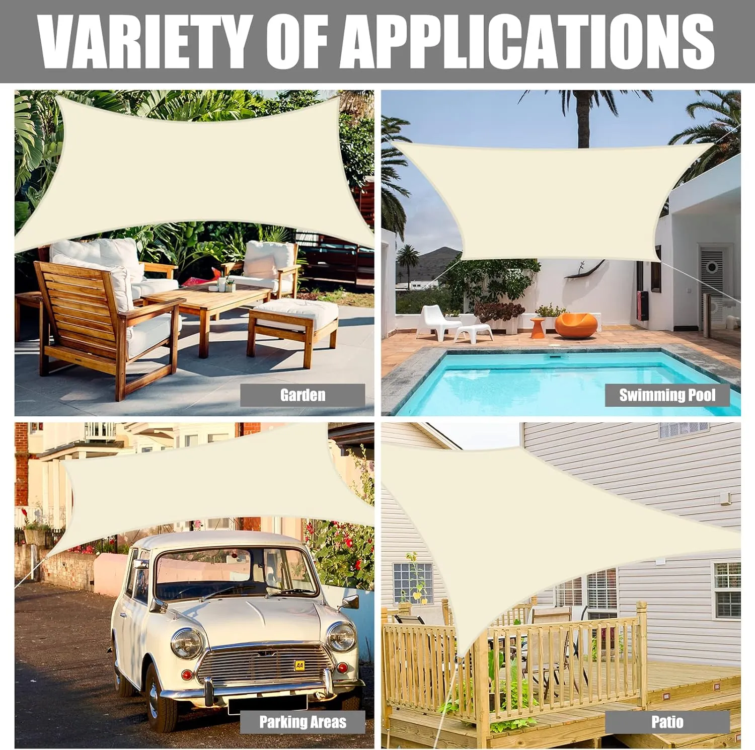 Neween Waterproof Sun Shade Sail Rectangle UV Block Canopy for Outdoor Patio and Garden, Yard Activities (10'x13', Beige)