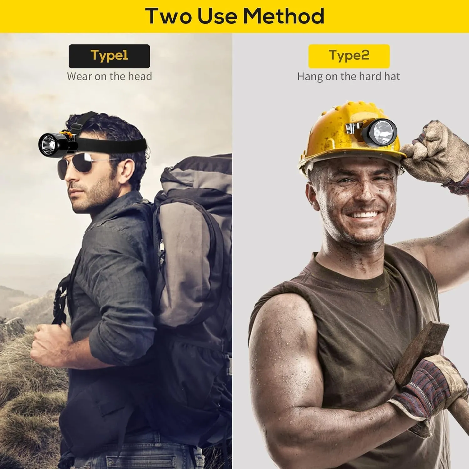 Night Explosion Mining Waterproof Coon Mining Fishing Rechargeable Best-seller Proof Light Flashlight Hunting Camping(Yellow) Headlight Hunting Lights Miners Coal for Comprehensive assistance Headlamp