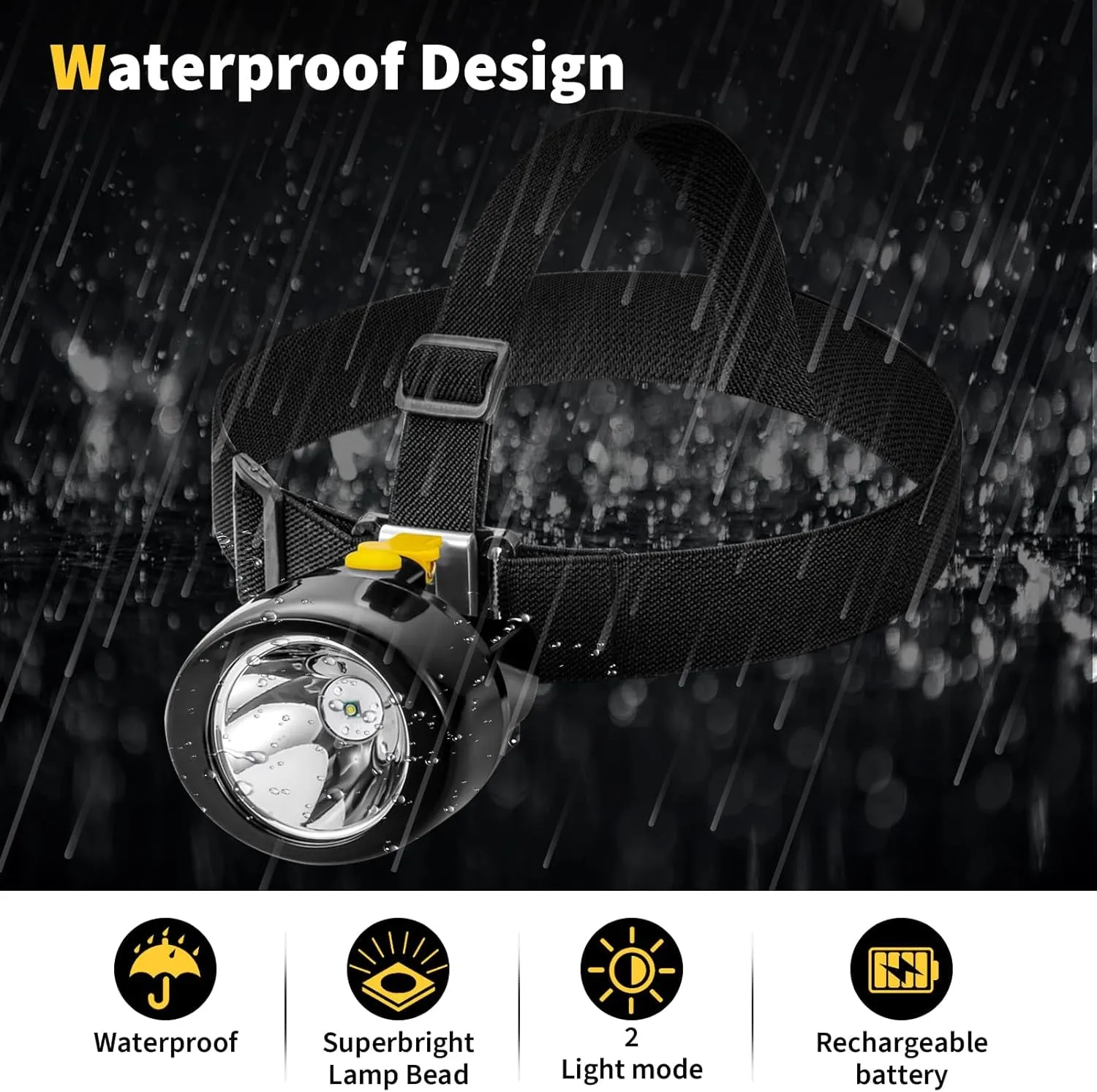 Night Explosion Mining Waterproof Coon Mining Fishing Rechargeable Best-seller Proof Light Flashlight Hunting Camping(Yellow) Headlight Hunting Lights Miners Coal for Comprehensive assistance Headlamp
