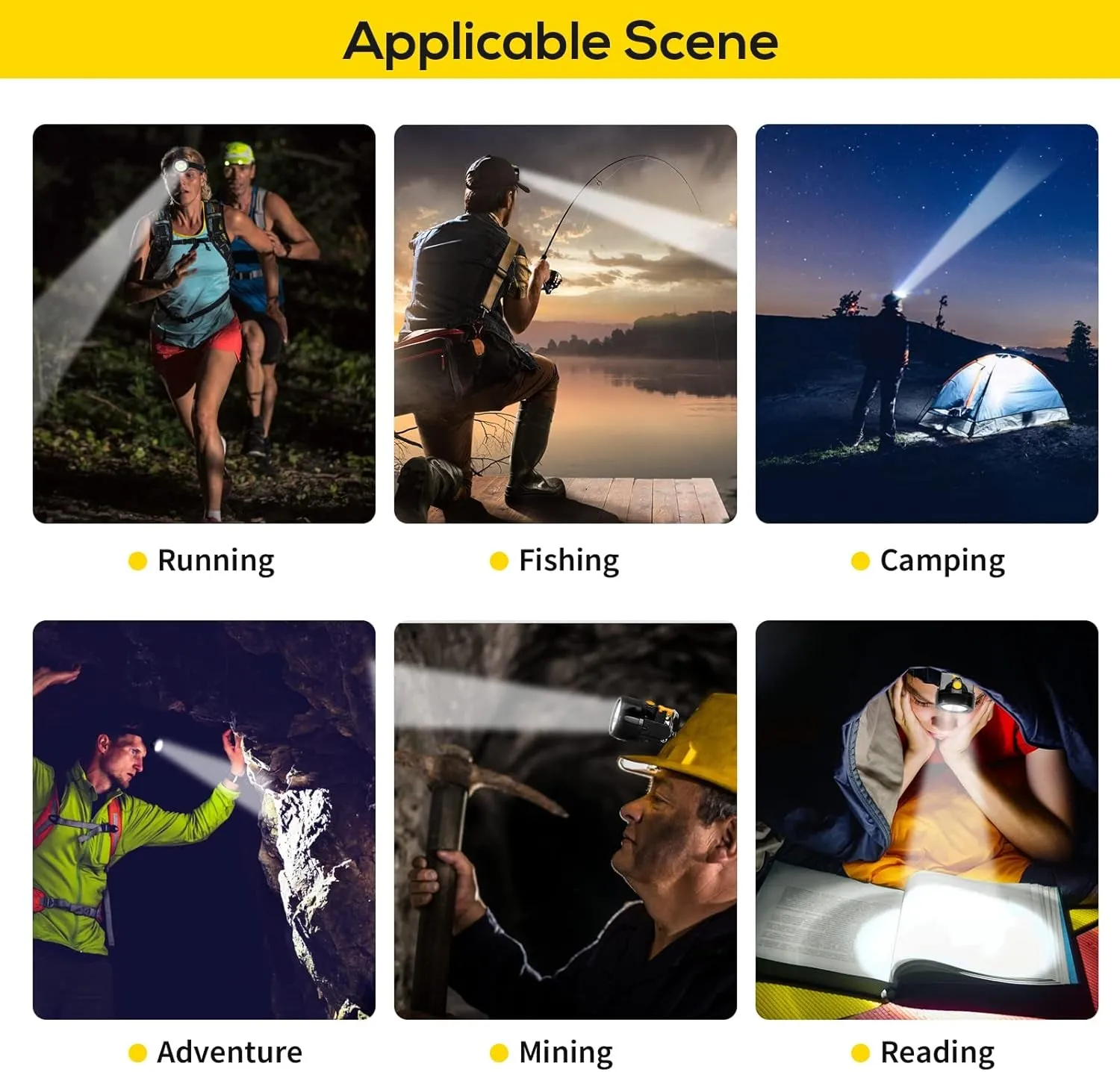 Night Explosion Mining Waterproof Coon Mining Fishing Rechargeable Best-seller Proof Light Flashlight Hunting Camping(Yellow) Headlight Hunting Lights Miners Coal for Comprehensive assistance Headlamp