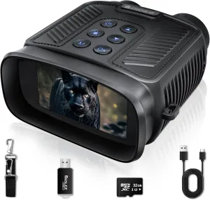 Night Vision Goggles - NOVA 4K Night Vision Binoculars for Adults, 3“ HD Screen Binoculars with 7 Levels Infrared 32GB Card Included Perfect for Camping & Security, Black