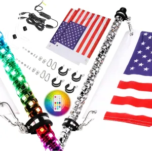 Nirider 2PCS 4ft LED Whip Lights with Flag Pole Remote Control Spiral RGB Chase Light Offroad Warning Lighted Antenna LED Whips for UTV, ATV, Off Road, Truck, Sand, Buggy Dune, RZR, Can-am, Boat