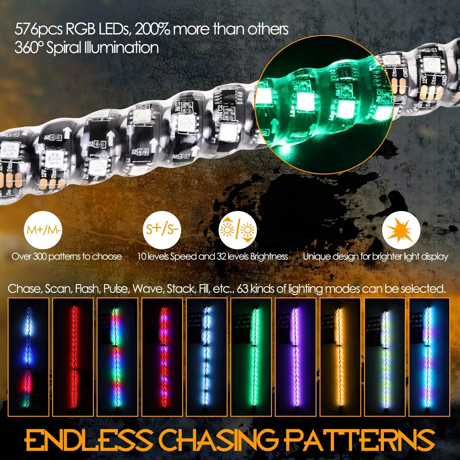 Nirider 2PCS 4ft LED Whip Lights with Flag Pole Remote Control Spiral RGB Chase Light Offroad Warning Lighted Antenna LED Whips for UTV, ATV, Off Road, Truck, Sand, Buggy Dune, RZR, Can-am, Boat