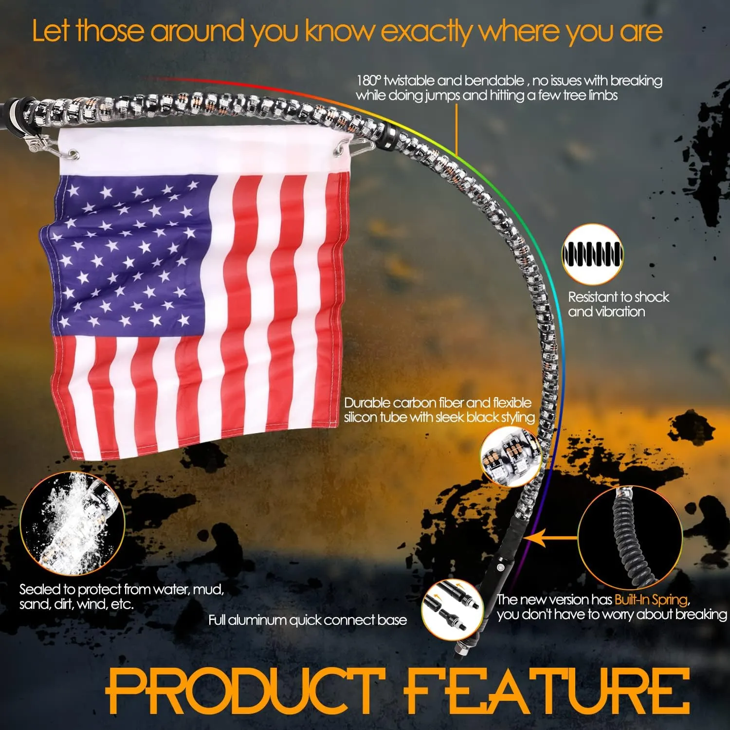 Nirider 2PCS 4ft LED Whip Lights with Flag Pole Remote Control Spiral RGB Chase Light Offroad Warning Lighted Antenna LED Whips for UTV, ATV, Off Road, Truck, Sand, Buggy Dune, RZR, Can-am, Boat