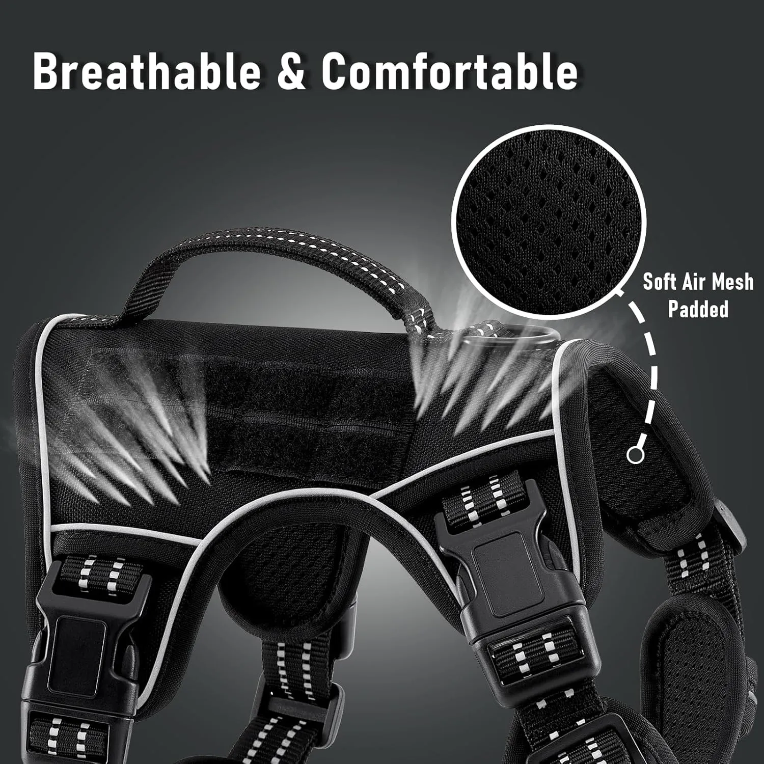 No Pull Dog Harness for Extra Large Dogs, Release on Neck, for Alaska Malamute, Bull Mastiff, Rottweiler, Great Dane etc, for Training, Casual Walks, Jogging, Easy Control Vest with Handle, Black XL