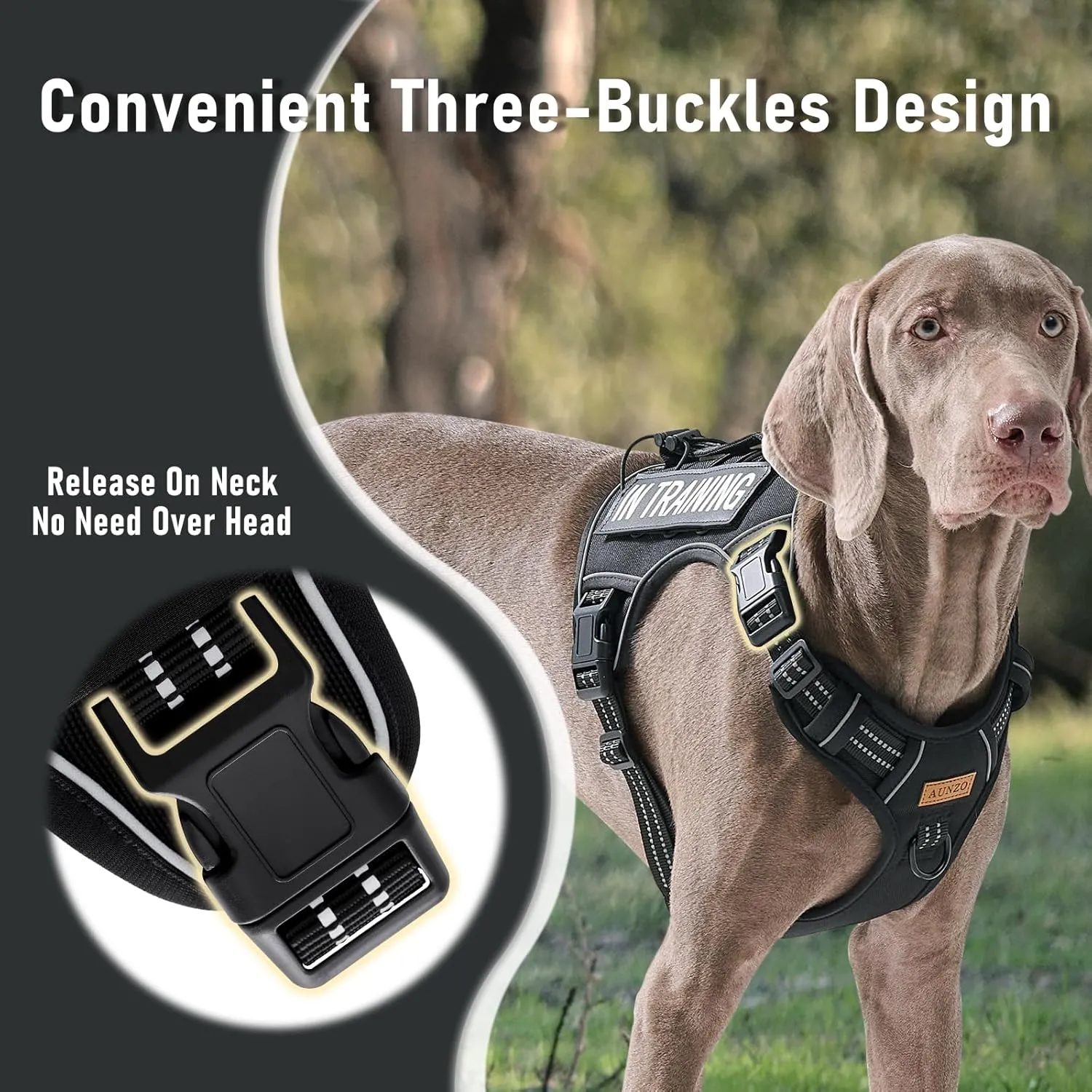 No Pull Dog Harness for Extra Large Dogs, Release on Neck, for Alaska Malamute, Bull Mastiff, Rottweiler, Great Dane etc, for Training, Casual Walks, Jogging, Easy Control Vest with Handle, Black XL