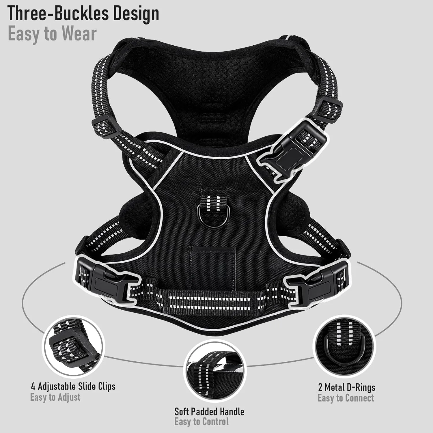 No Pull Dog Harness for Extra Large Dogs, Release on Neck, for Alaska Malamute, Bull Mastiff, Rottweiler, Great Dane etc, for Training Casual Walks Jogging, Easy Control Vest with Handle, Black, XL