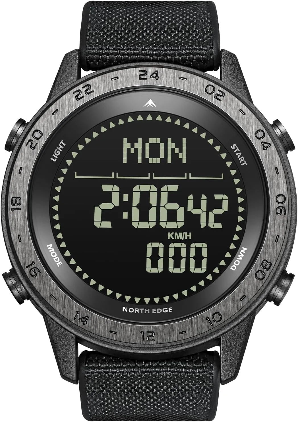 NORTH EDGE Men's Digital Wristwatch, Sports Wristwatch with Date Chronograph Compass, 164FT Waterproof Casual Watch with EL Backlighting Pedometer, Silicone-PU Strap