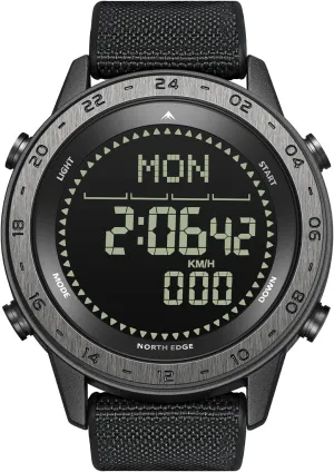 NORTH EDGE Men's Digital Wristwatch, Sports Wristwatch with Date Chronograph Compass, 164FT Waterproof Casual Watch with EL Backlighting Pedometer, Silicone-PU Strap