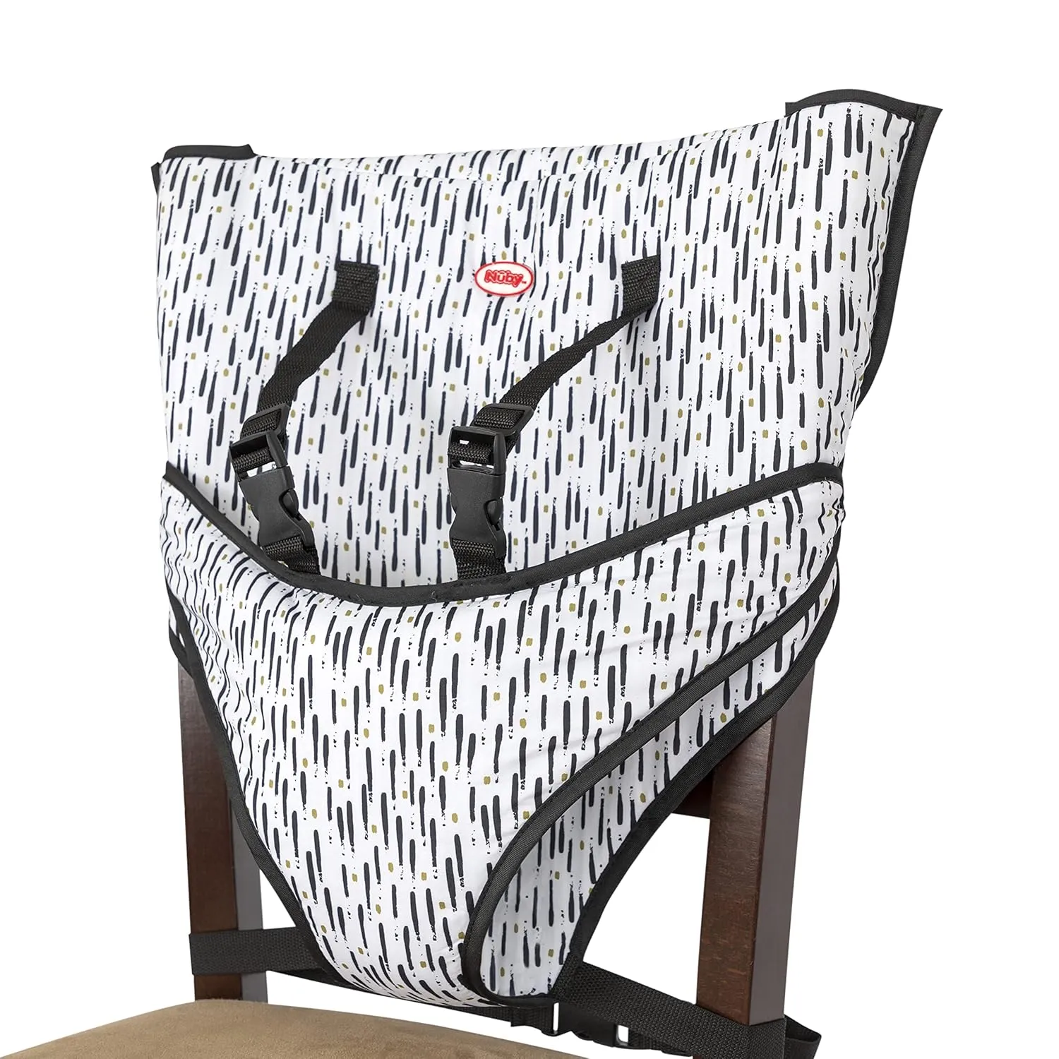 Nuby On The Go Toddler Portable Travel Chair for Babies and Toddlers - 5 Point Safety Adjustable Straps - 6  Months - Folds into a Storage Bag, Brush Strokes