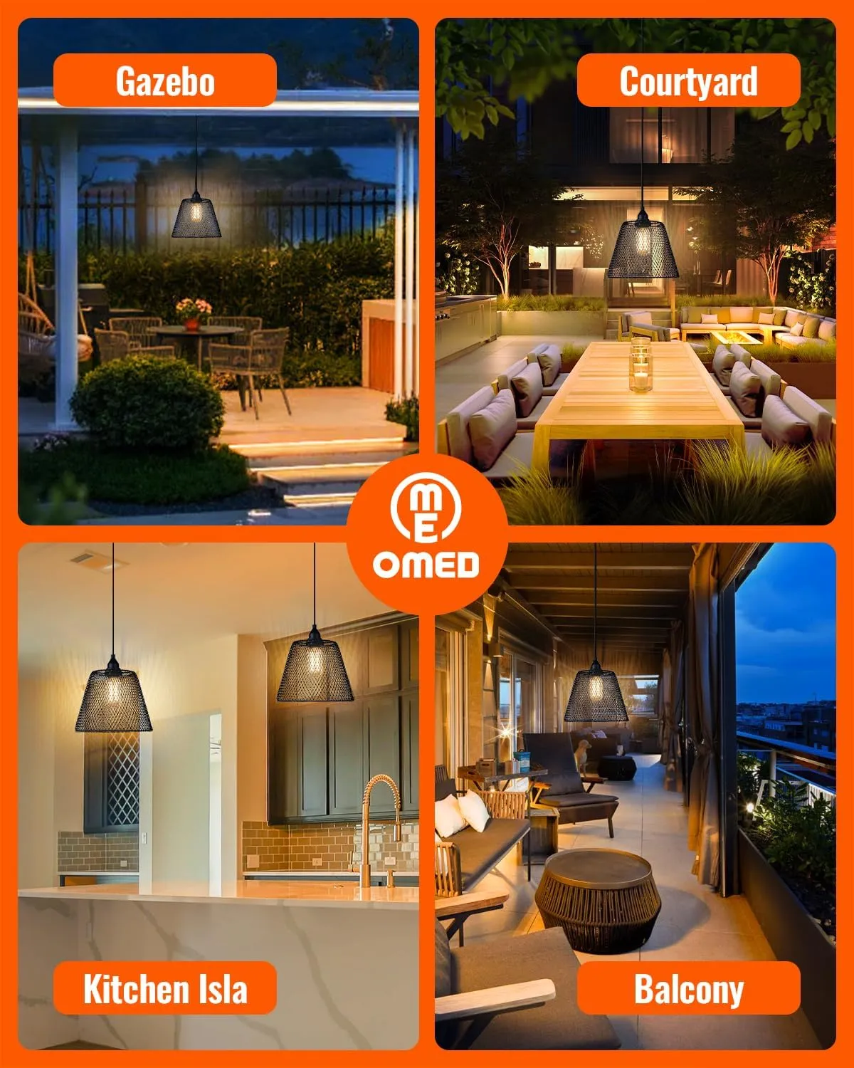 OMED Gazebo Shed Hanging Solar Powered Outdoor Waterproof Rechargeable Dusk to Dawn Indoor Pendant Lights Remote Control Dimmable USB Port LED Camping Lighting for Garage Patio Yard