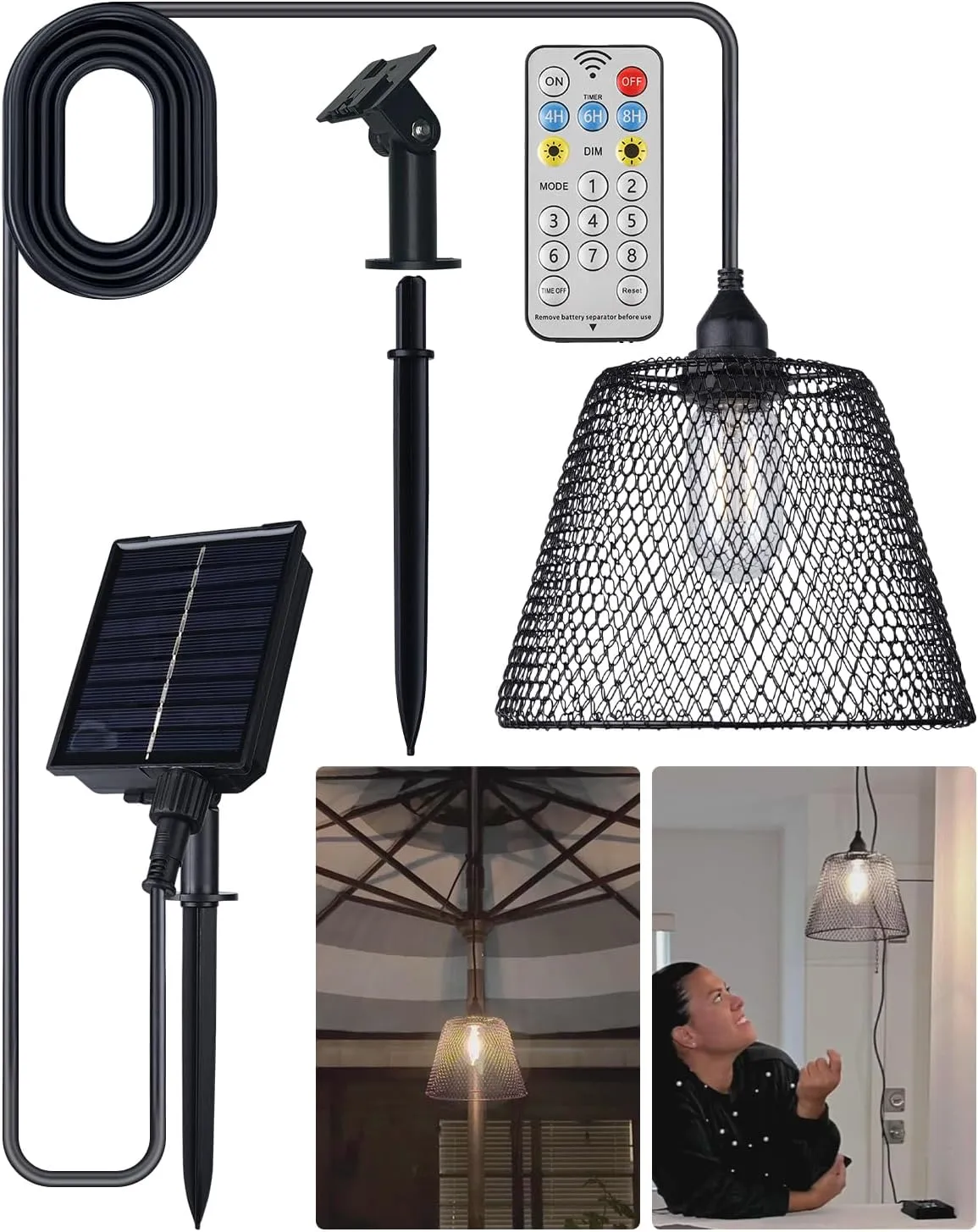 OMED Gazebo Shed Hanging Solar Powered Outdoor Waterproof Rechargeable Dusk to Dawn Indoor Pendant Lights Remote Control Dimmable USB Port LED Camping Lighting for Garage Patio Yard